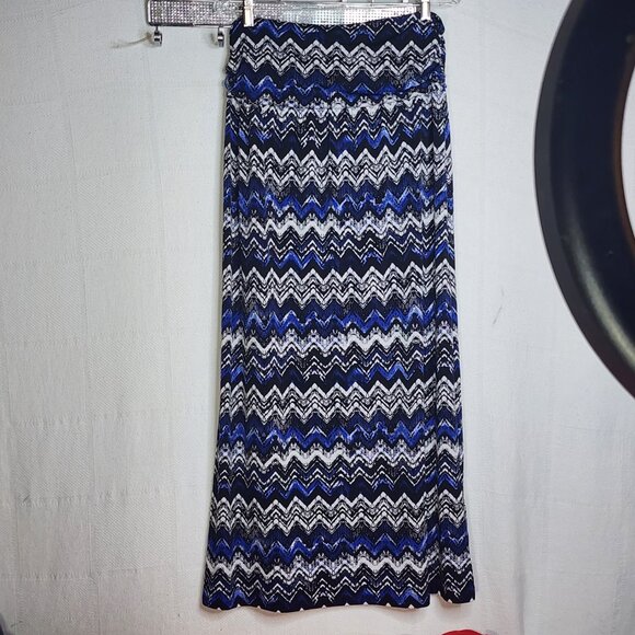 AB Studio Black White Royal Mixed Pattern Ruched Waist Poly Span Maxi Skirt XL - Picture 12 of 16